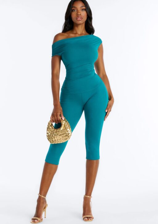Teal Off-The-Shoulder Capri Set