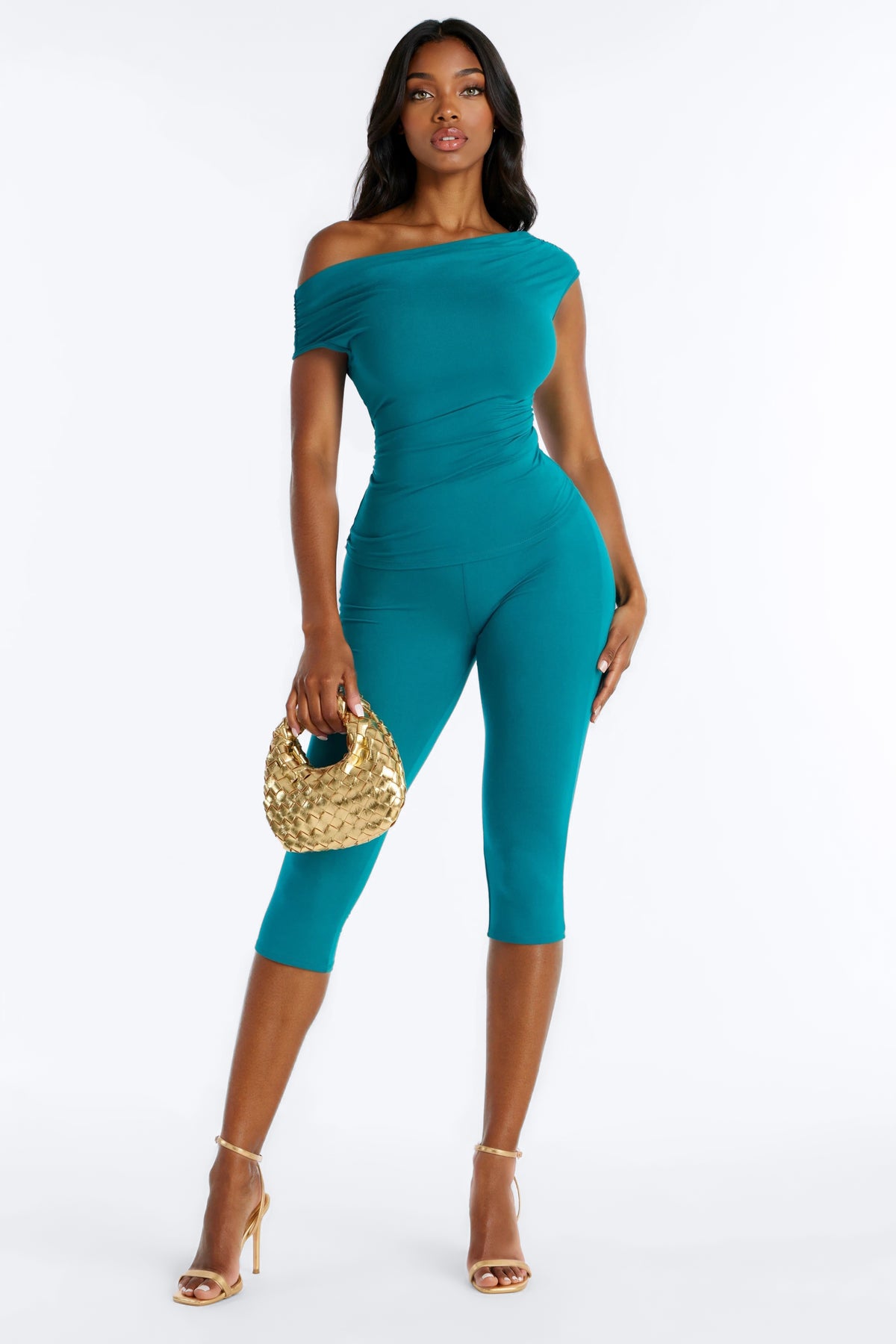 Teal Off-The-Shoulder Capri Set