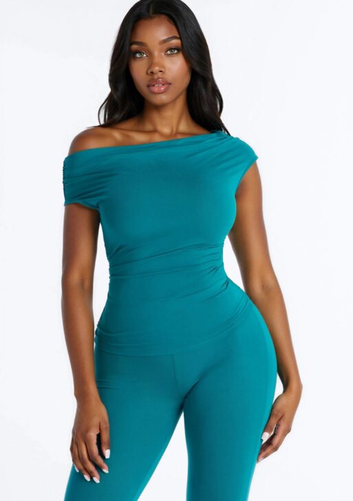 Teal Off-The-Shoulder Capri Set