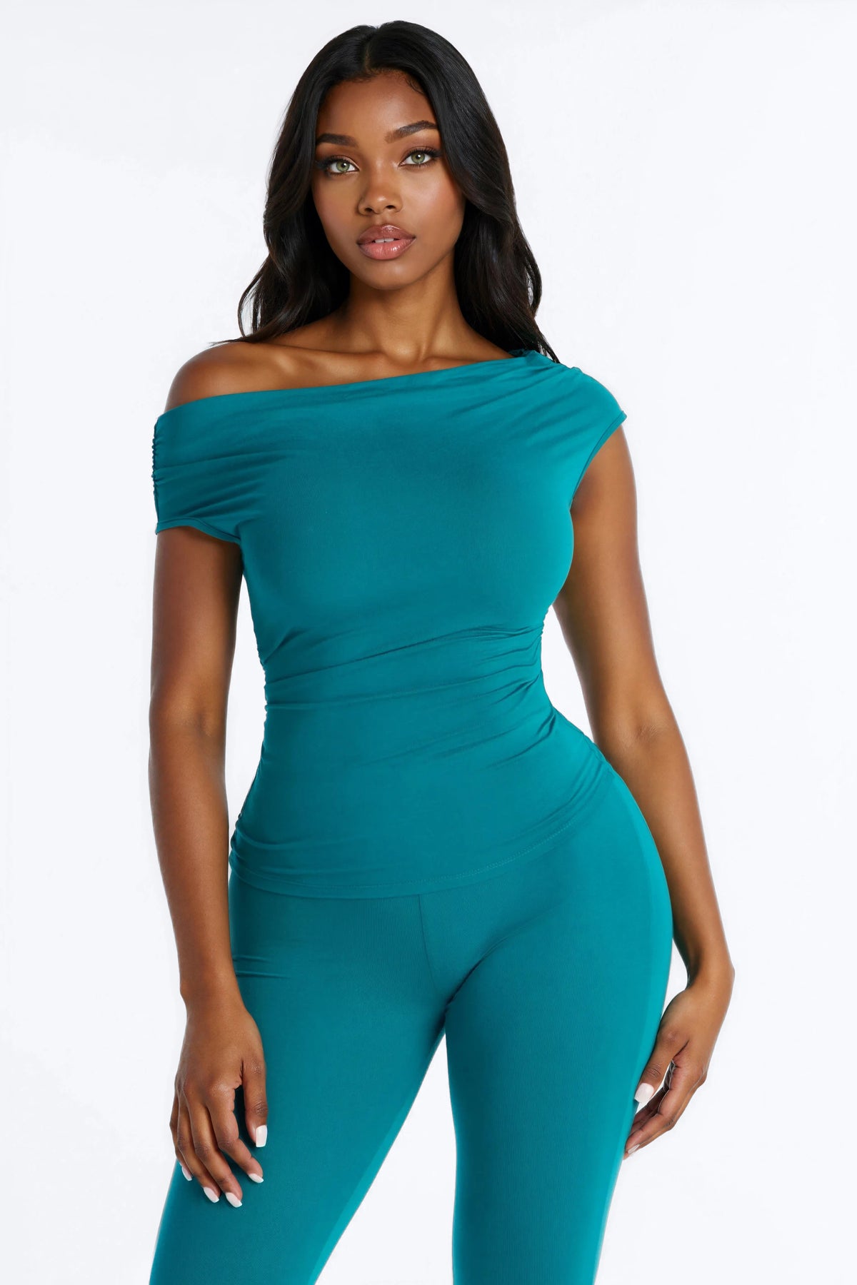 Teal Off-The-Shoulder Capri Set - Image 1