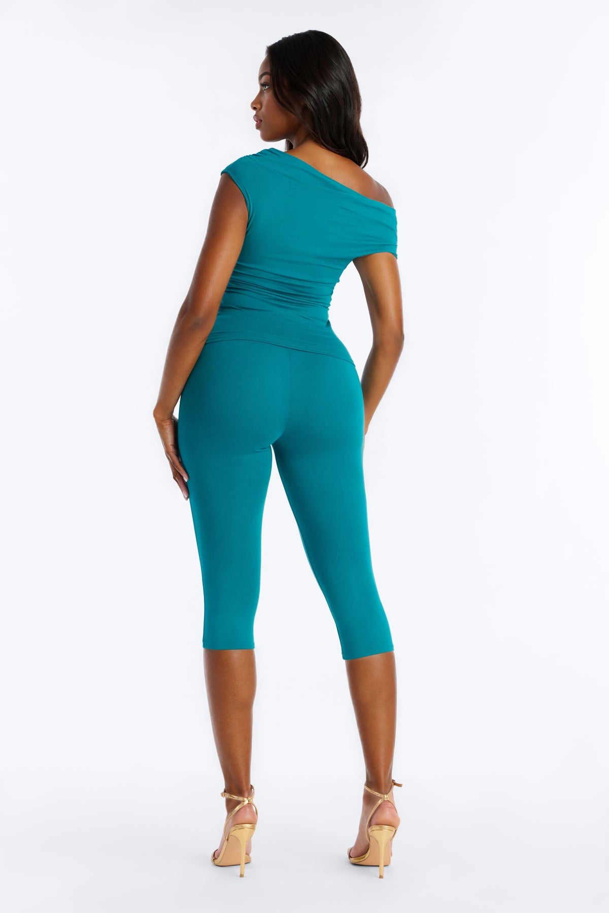 Teal Off-The-Shoulder Capri Set - Image 2