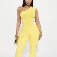 one-shoulder yellow  set