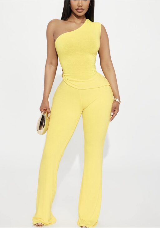 one-shoulder yellow  set