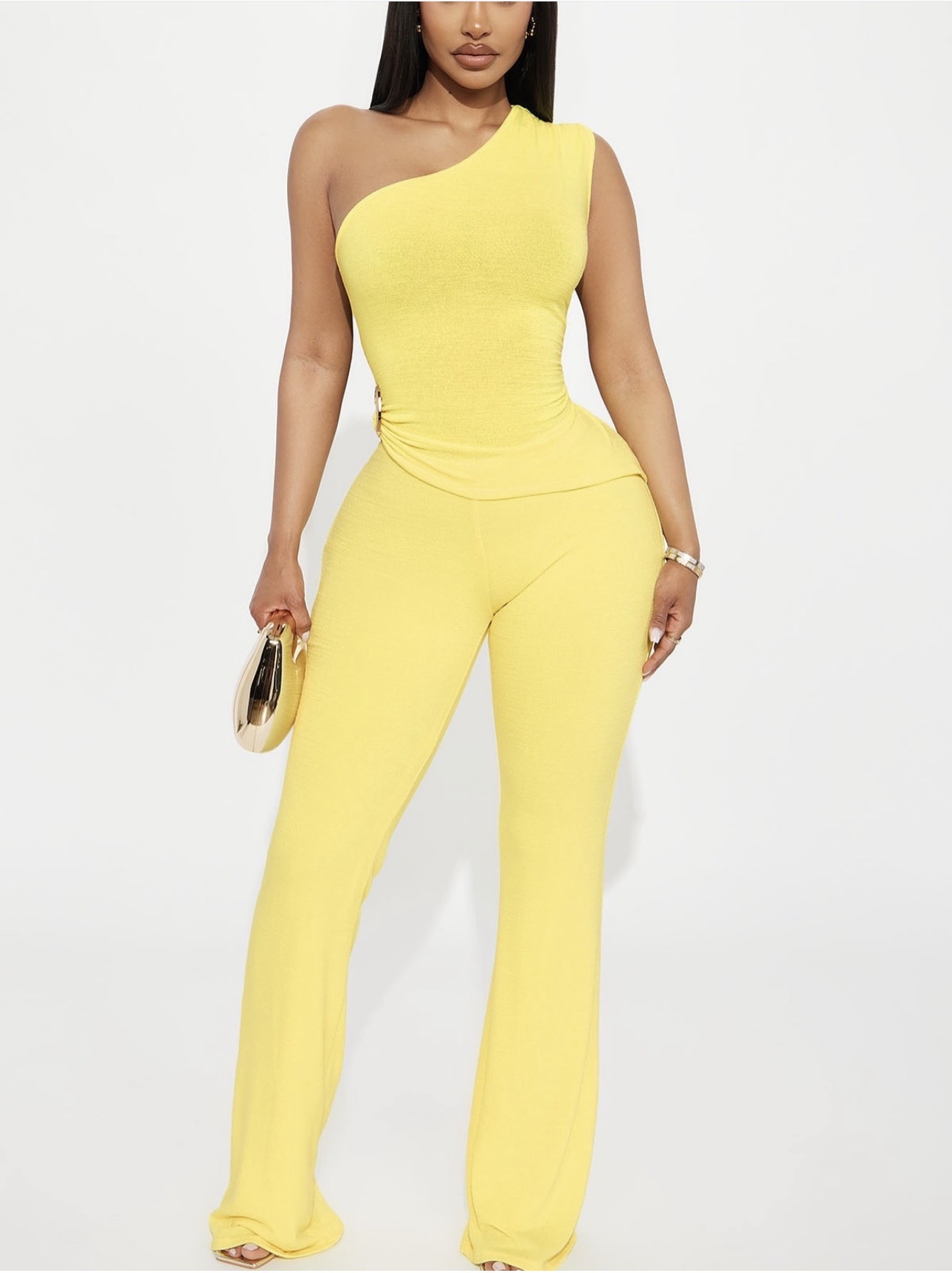 one-shoulder yellow  set